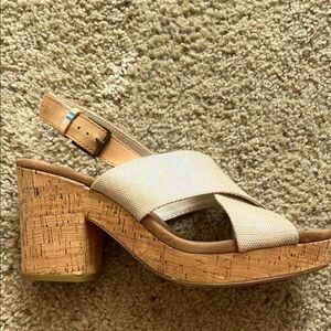 Toms Ibiza multi pearlized woven/honey leather Wedge Sandals with Cork Heel